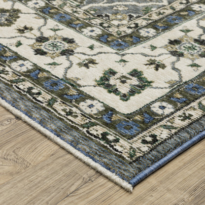 Hastings Floral Blue/ Ivory Oriental Cut Pile Rug