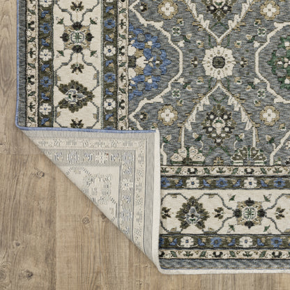 Hastings Floral Blue/ Ivory Oriental Cut Pile Rug