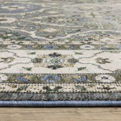 Hastings Floral Blue/ Ivory Oriental Cut Pile Rug