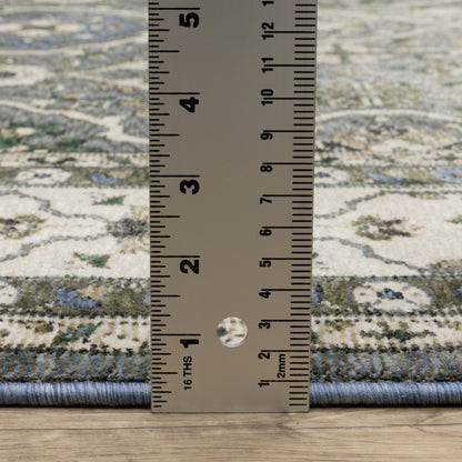 Hastings Floral Blue/ Ivory Oriental Cut Pile Rug