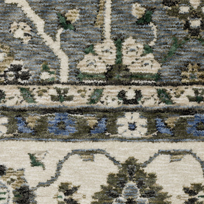 Hastings Floral Blue/ Ivory Oriental Cut Pile Rug