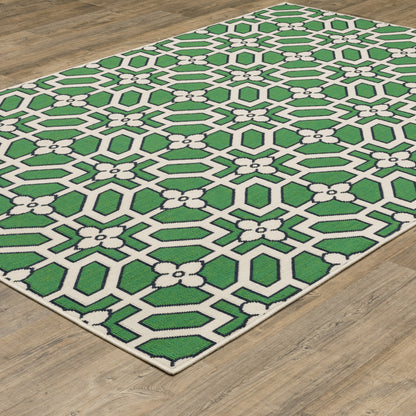 Havana Geometric Ivory/ Green Loop Pile Rug