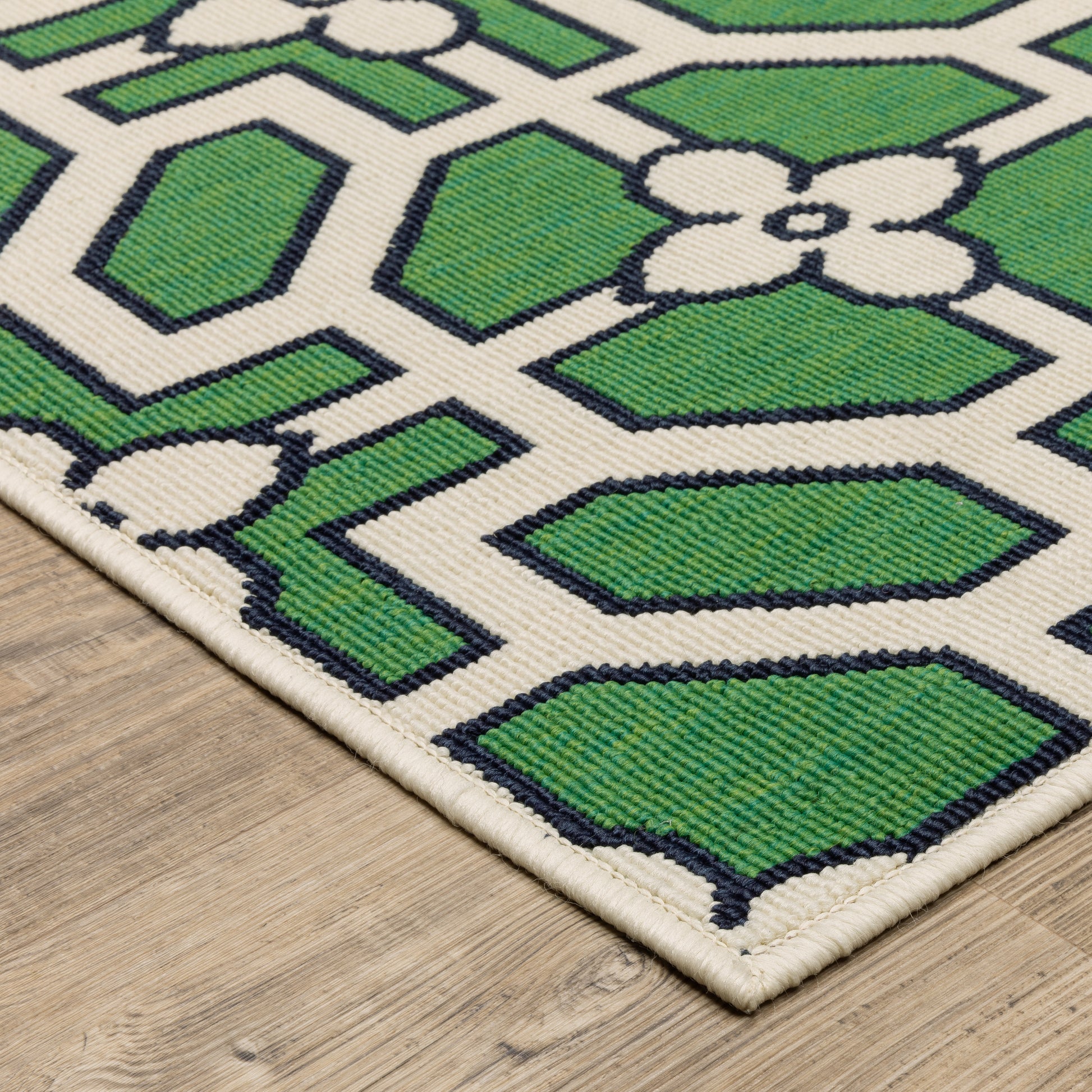 Havana Geometric Ivory/ Green Loop Pile Rug