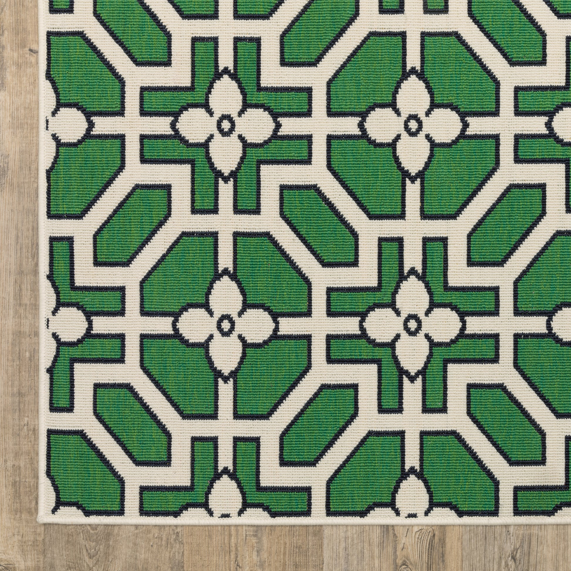 Havana Geometric Ivory/ Green Loop Pile Rug