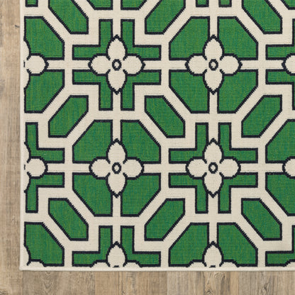 Havana Geometric Ivory/ Green Loop Pile Rug