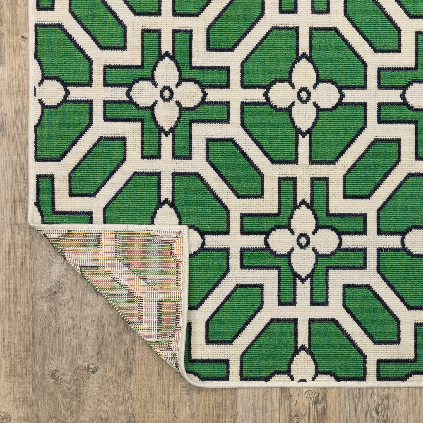 Havana Geometric Ivory/ Green Loop Pile Rug