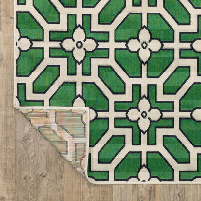 Havana Geometric Ivory/ Green Loop Pile Rug