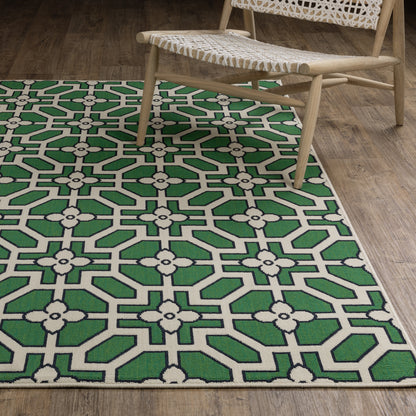 Havana Geometric Ivory/ Green Loop Pile Rug
