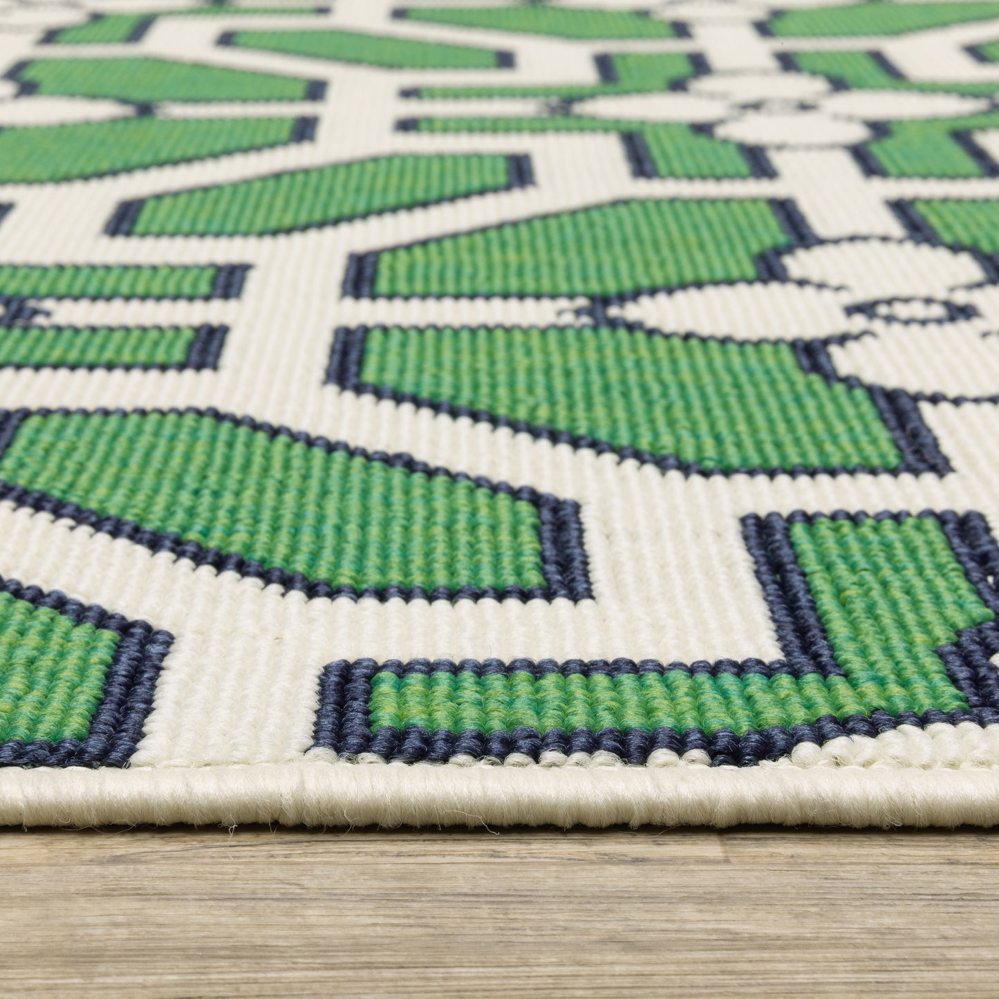 Havana Geometric Ivory/ Green Loop Pile Rug