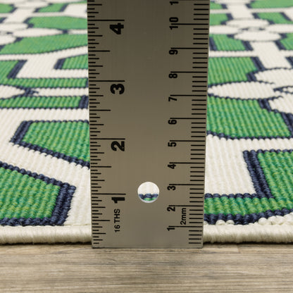 Havana Geometric Ivory/ Green Loop Pile Rug