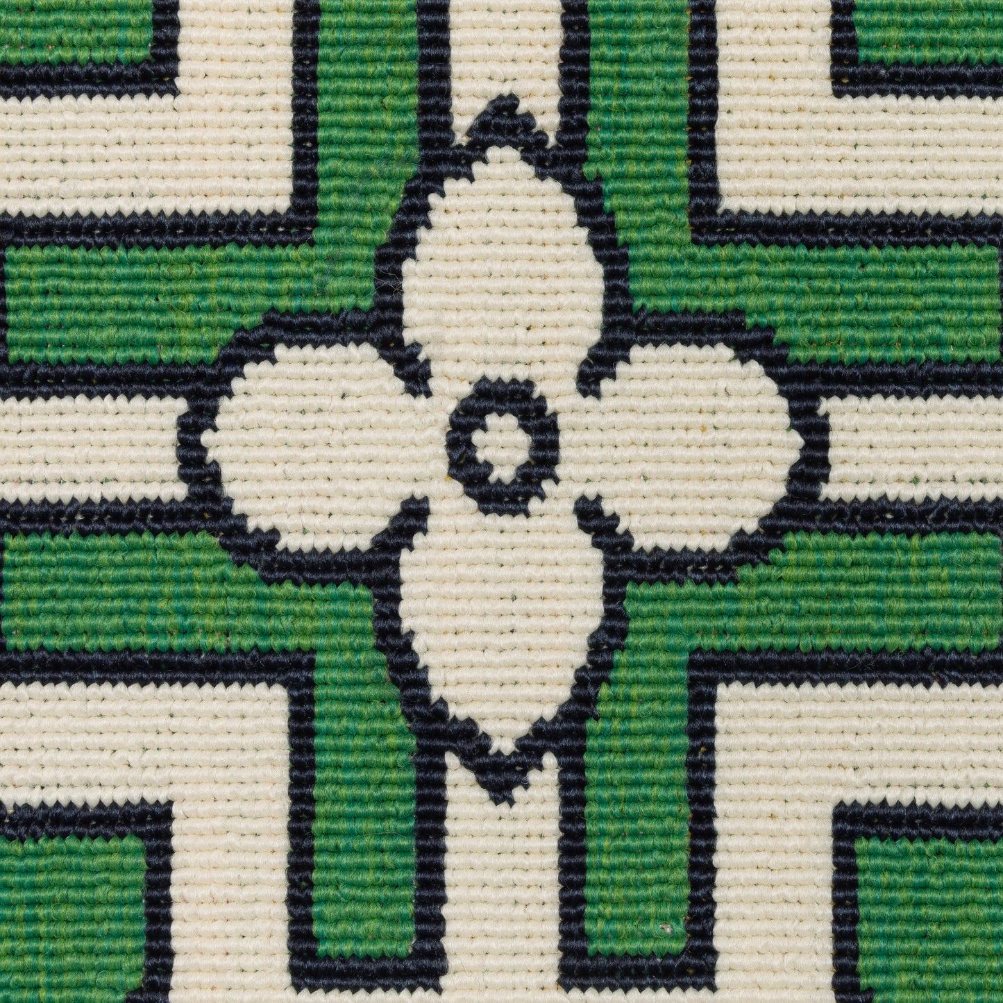 Havana Geometric Ivory/ Green Loop Pile Rug