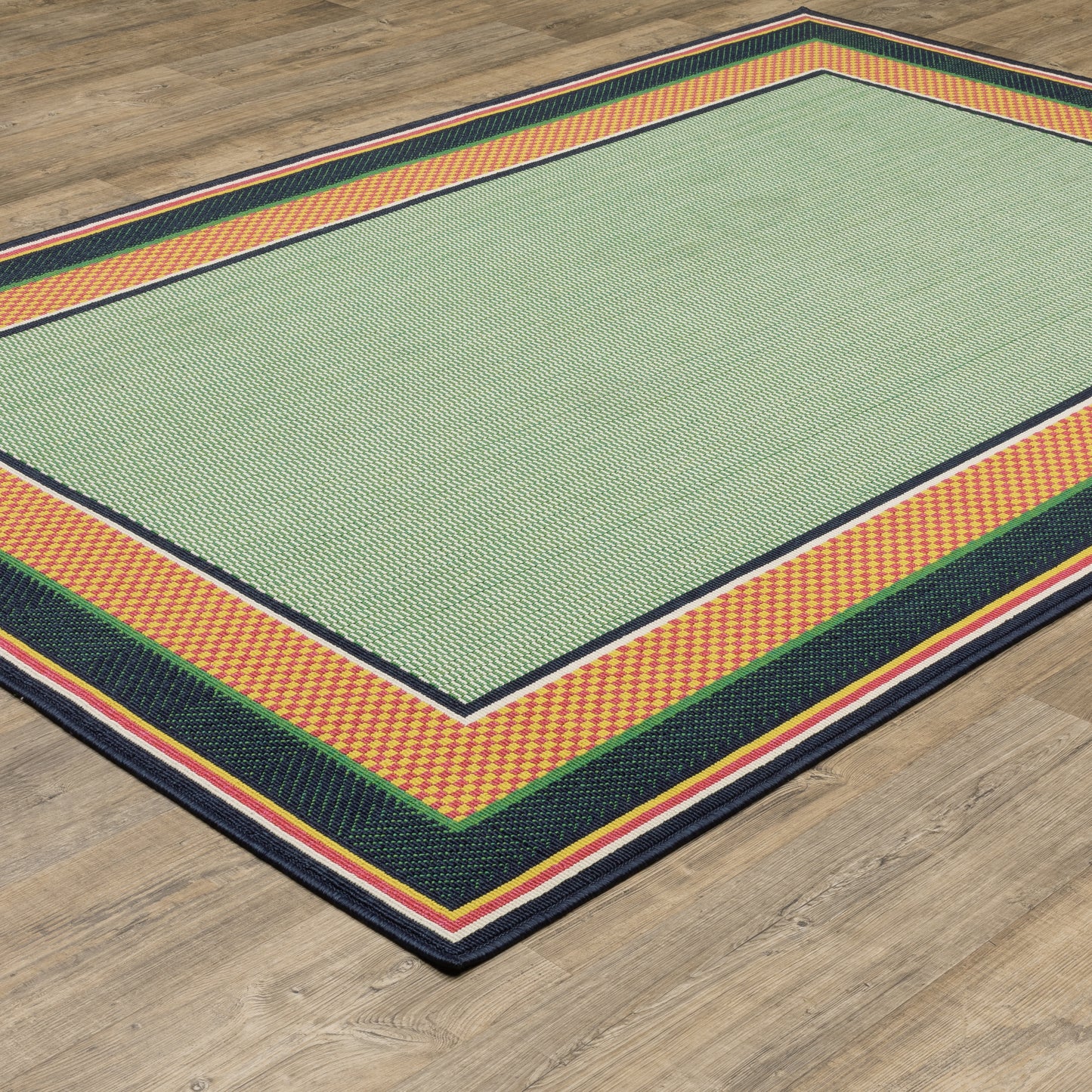 Havana Outdoor Green/ Navy Border Loop Pile Rug