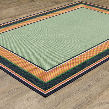 Havana Outdoor Green/ Navy Border Loop Pile Rug