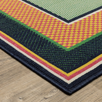 Havana Outdoor Green/ Navy Border Loop Pile Rug