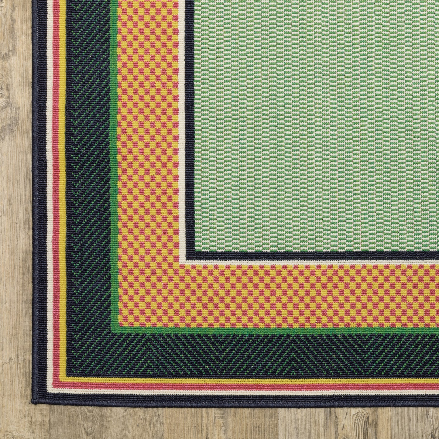 Havana Outdoor Green/ Navy Border Loop Pile Rug
