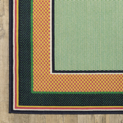 Havana Outdoor Green/ Navy Border Loop Pile Rug