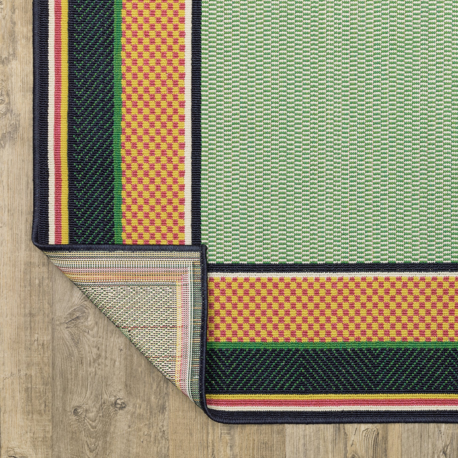 Havana Outdoor Green/ Navy Border Loop Pile Rug