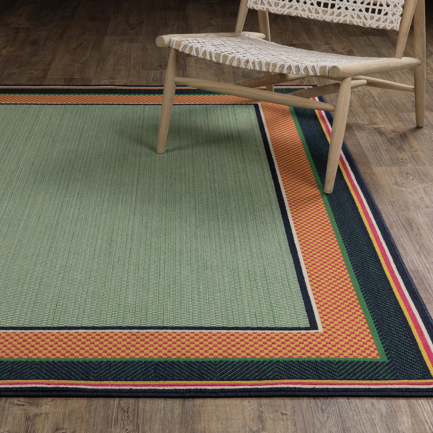 Havana Outdoor Green/ Navy Border Loop Pile Rug