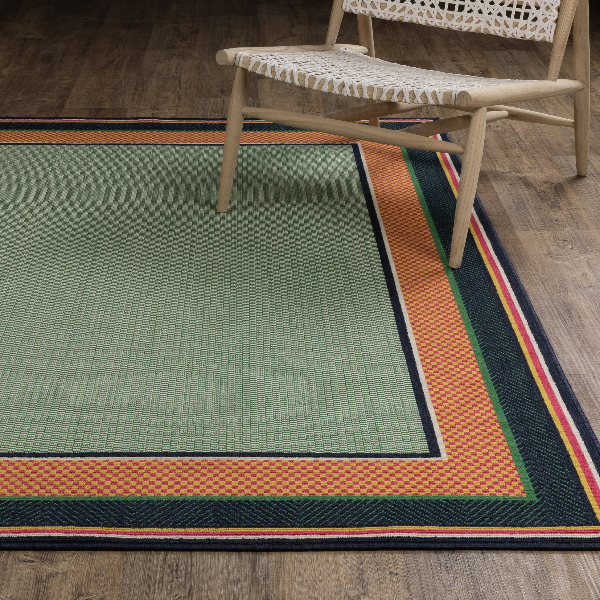 Havana Outdoor Green/ Navy Border Loop Pile Rug