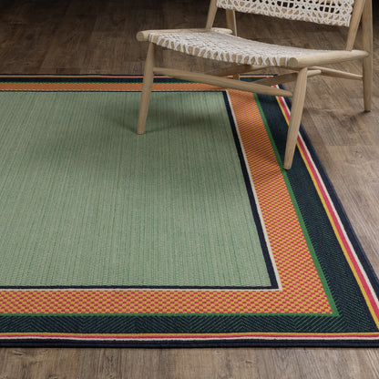 Havana Outdoor Green/ Navy Border Loop Pile Rug
