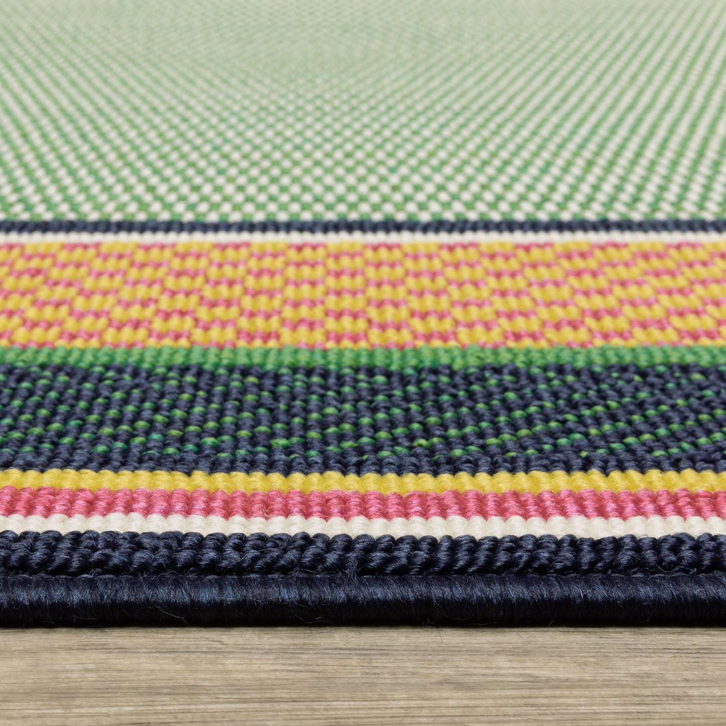 Havana Outdoor Green/ Navy Border Loop Pile Rug
