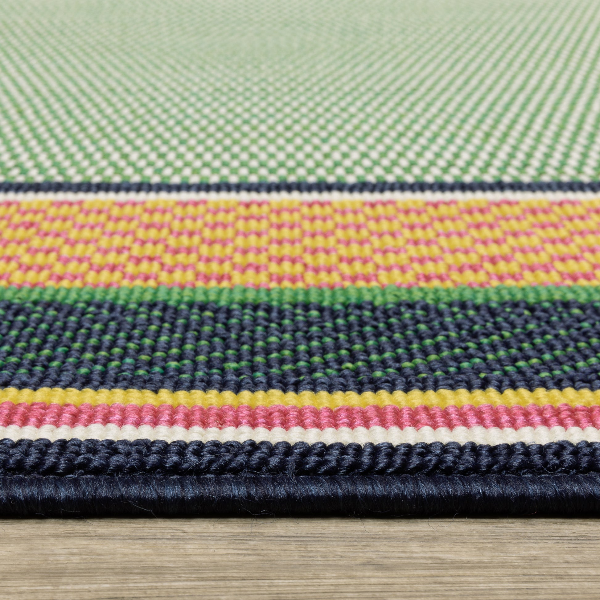 Havana Outdoor Green/ Navy Border Loop Pile Rug