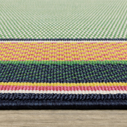 Havana Outdoor Green/ Navy Border Loop Pile Rug