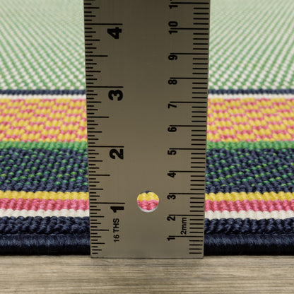 Havana Outdoor Green/ Navy Border Loop Pile Rug