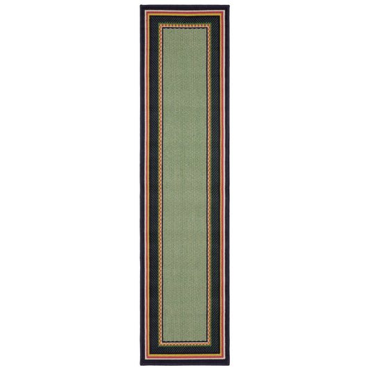 Havana Hav03 Green/ Navy Outdoor Border Rug