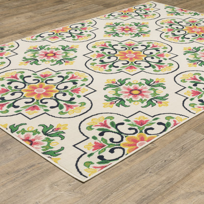Havana Trefoil Ivory/ Multi Outdoor Loop Pile Rug