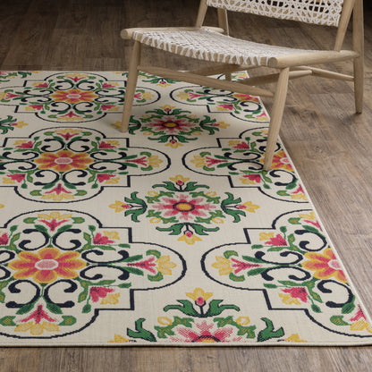 Havana Trefoil Ivory/ Multi Outdoor Loop Pile Rug