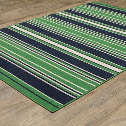 Havana Stripe Green/ Navy Outdoor Loop Pile Rug