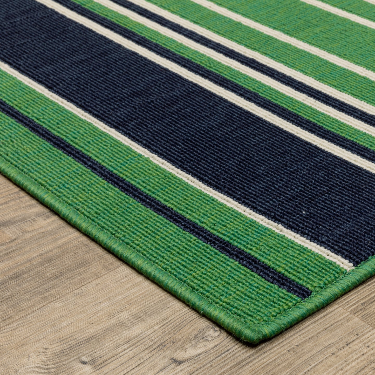 Havana Stripe Green/ Navy Outdoor Loop Pile Rug