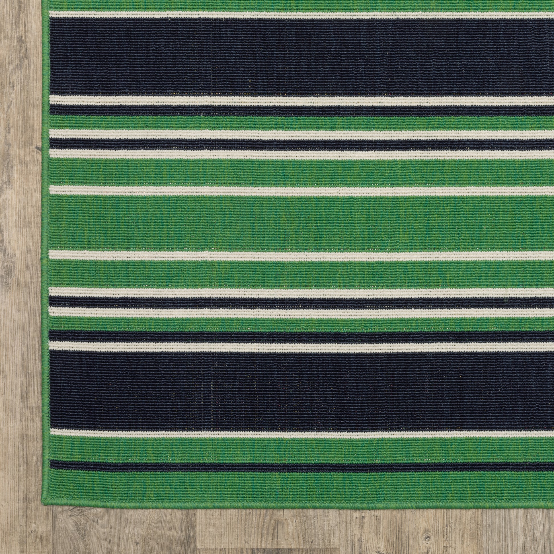 Havana Stripe Green/ Navy Outdoor Loop Pile Rug