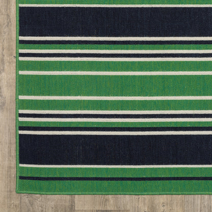 Havana Stripe Green/ Navy Outdoor Loop Pile Rug