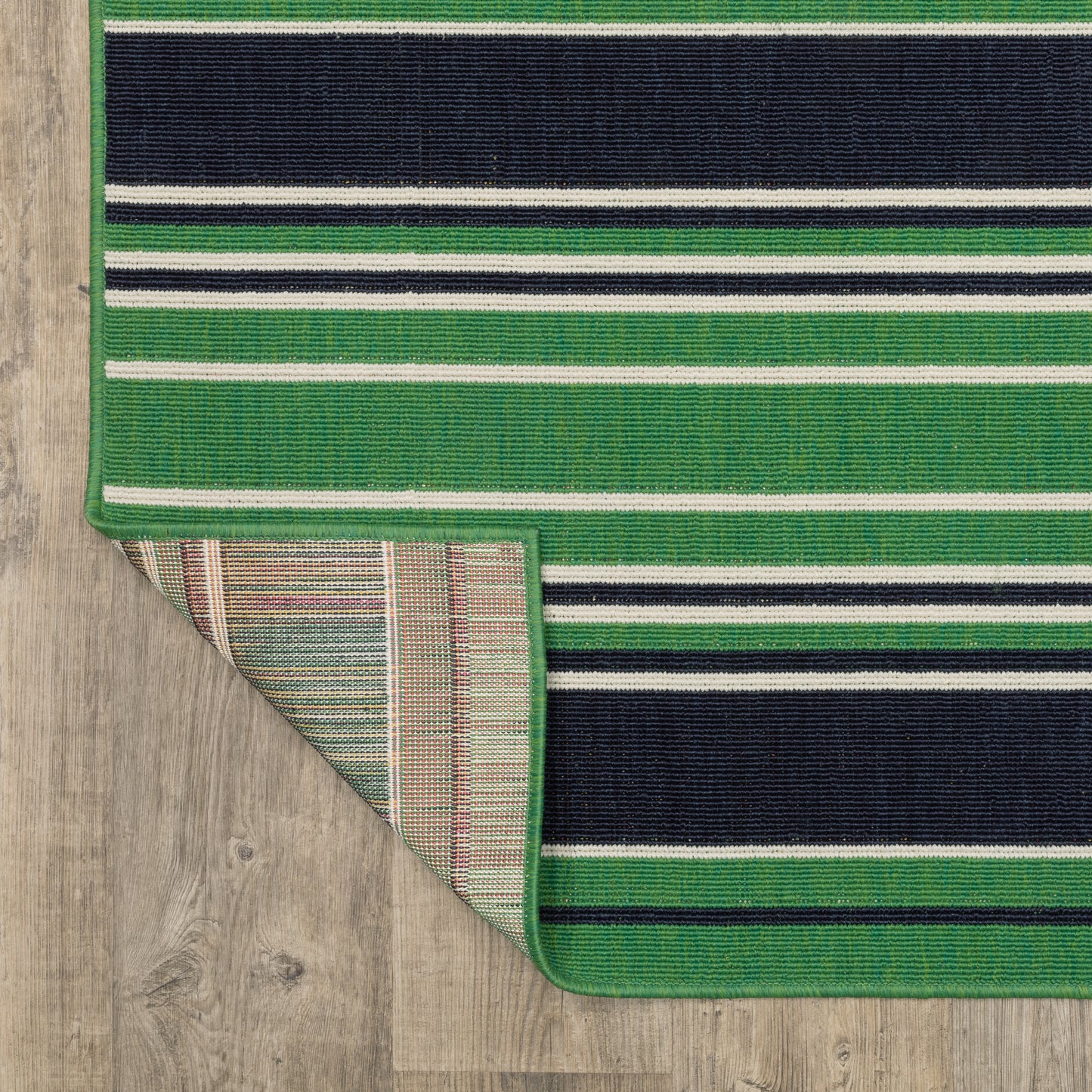 Havana Stripe Green/ Navy Outdoor Loop Pile Rug
