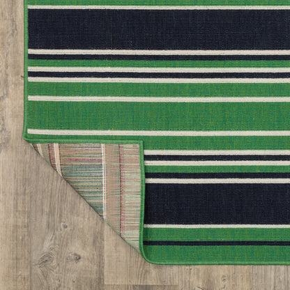Havana Stripe Green/ Navy Outdoor Loop Pile Rug