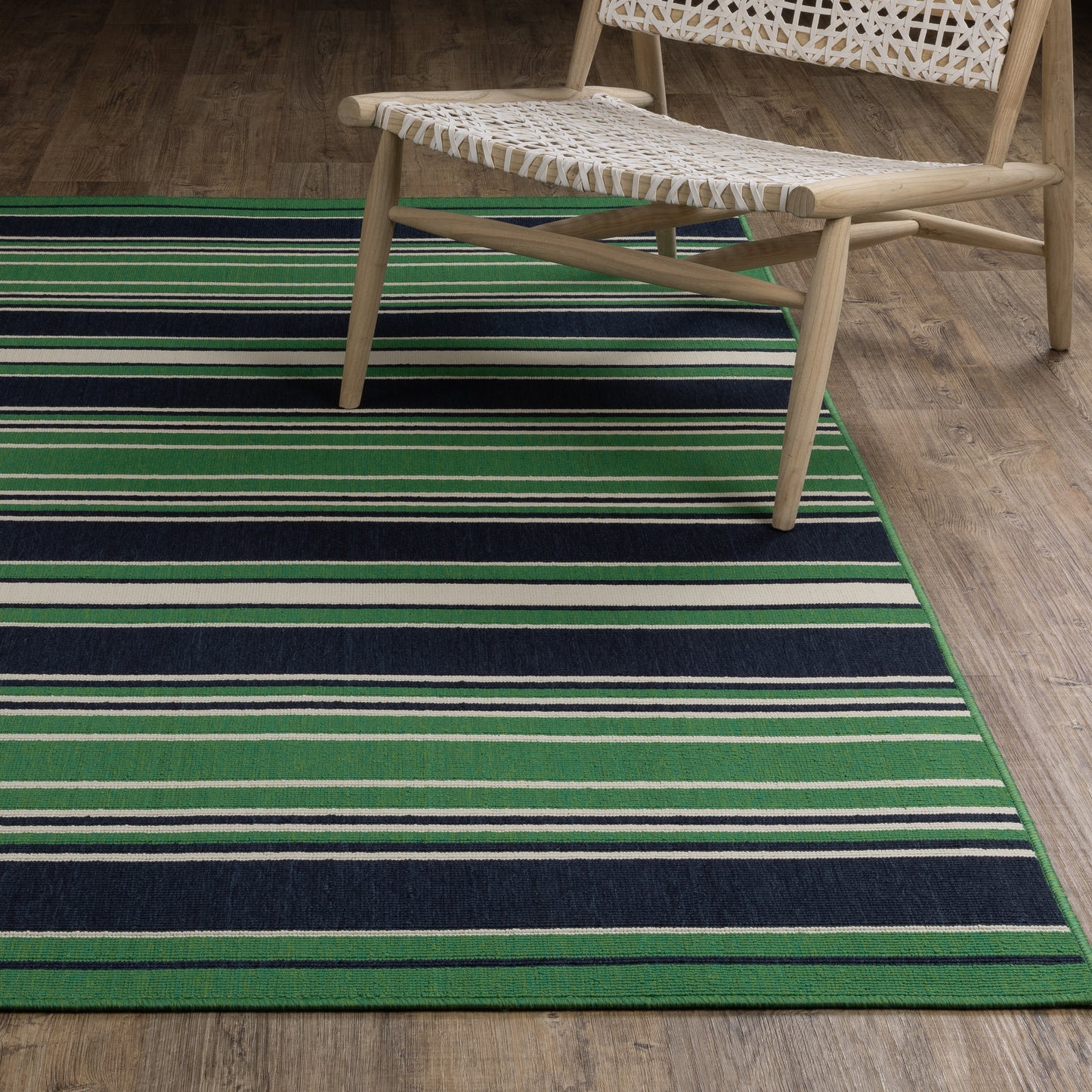 Havana Stripe Green/ Navy Outdoor Loop Pile Rug