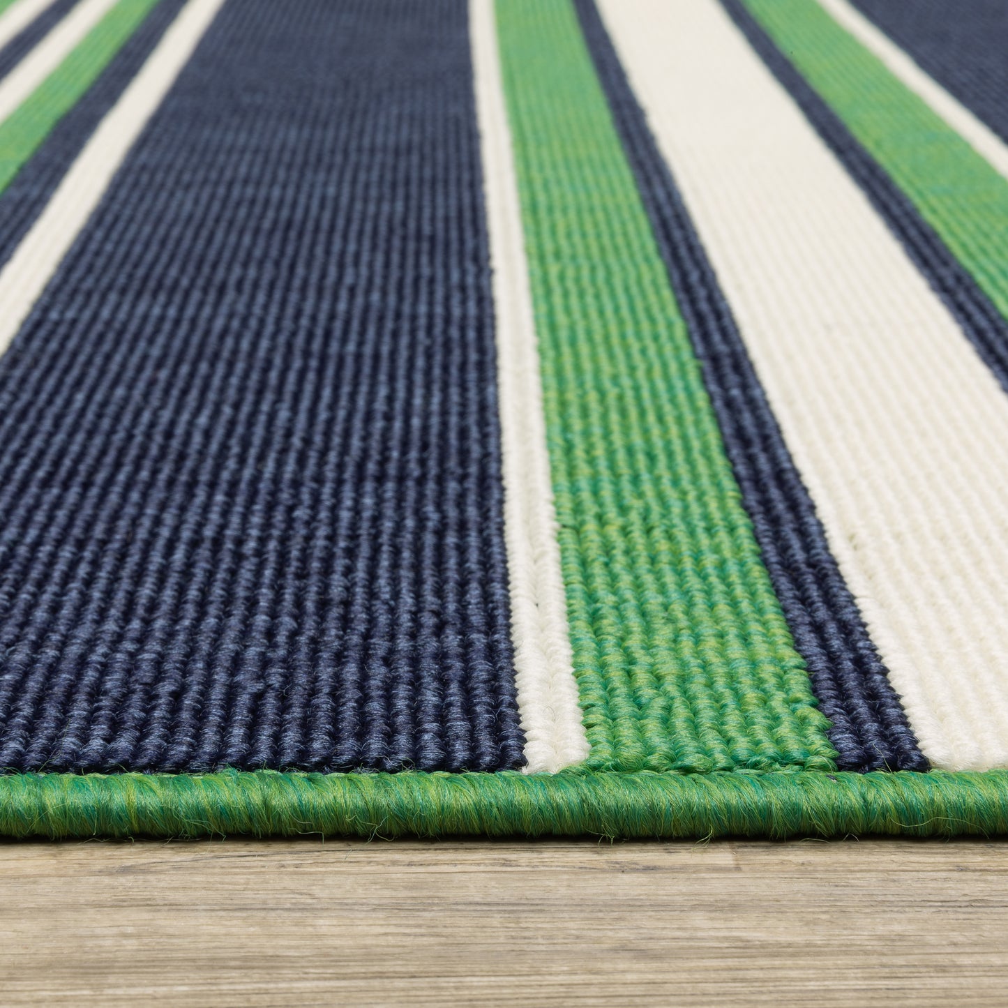Havana Stripe Green/ Navy Outdoor Loop Pile Rug