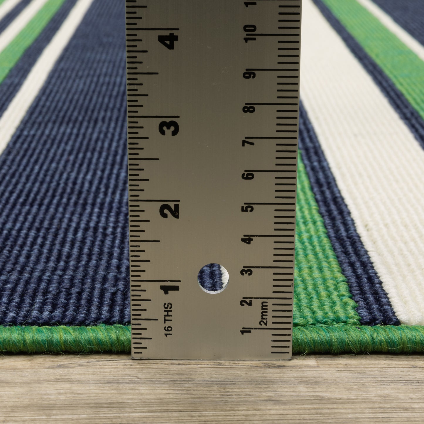 Havana Stripe Green/ Navy Outdoor Loop Pile Rug