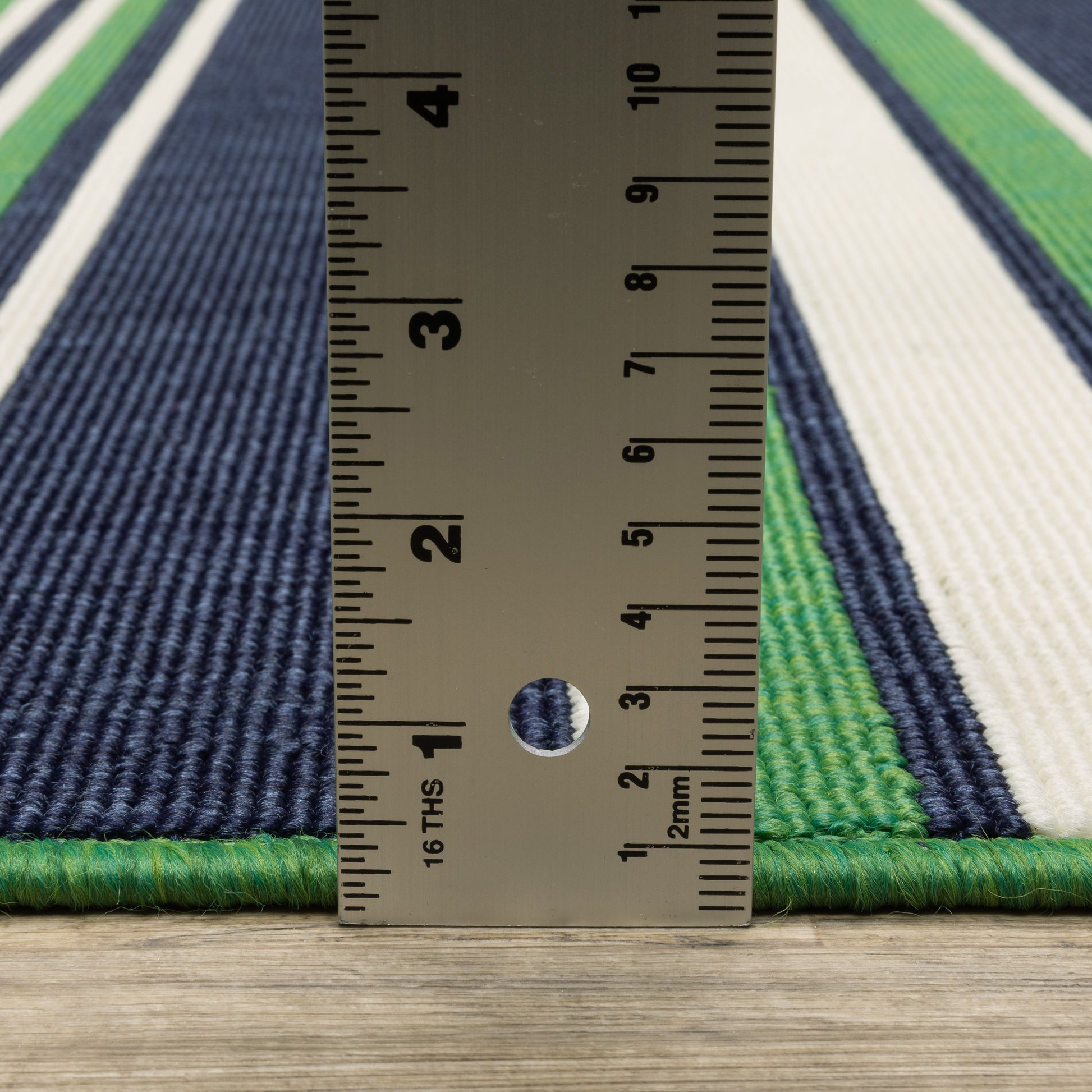 Havana Stripe Green/ Navy Outdoor Loop Pile Rug