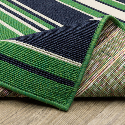 Havana Stripe Green/ Navy Outdoor Loop Pile Rug