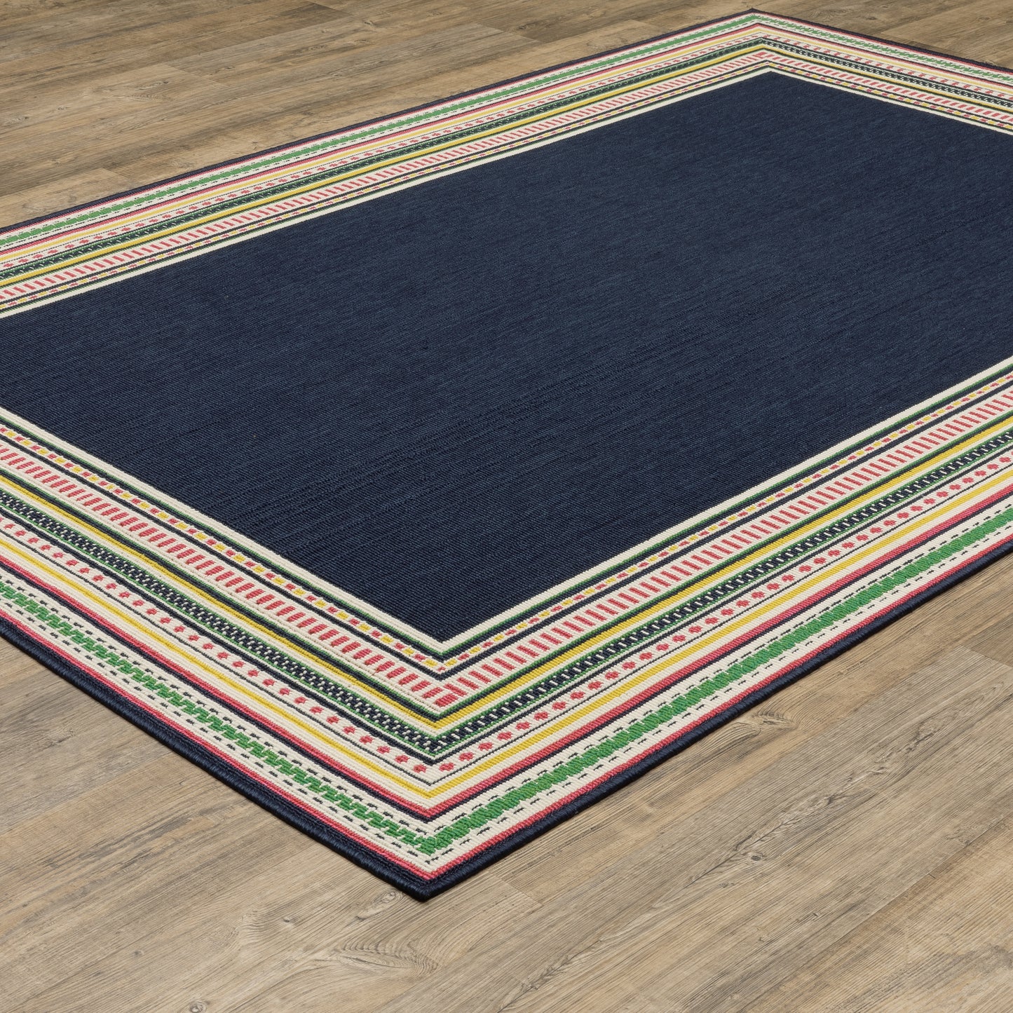 Havana Outdoor Navy/ Multi Border Loop Pile Rug