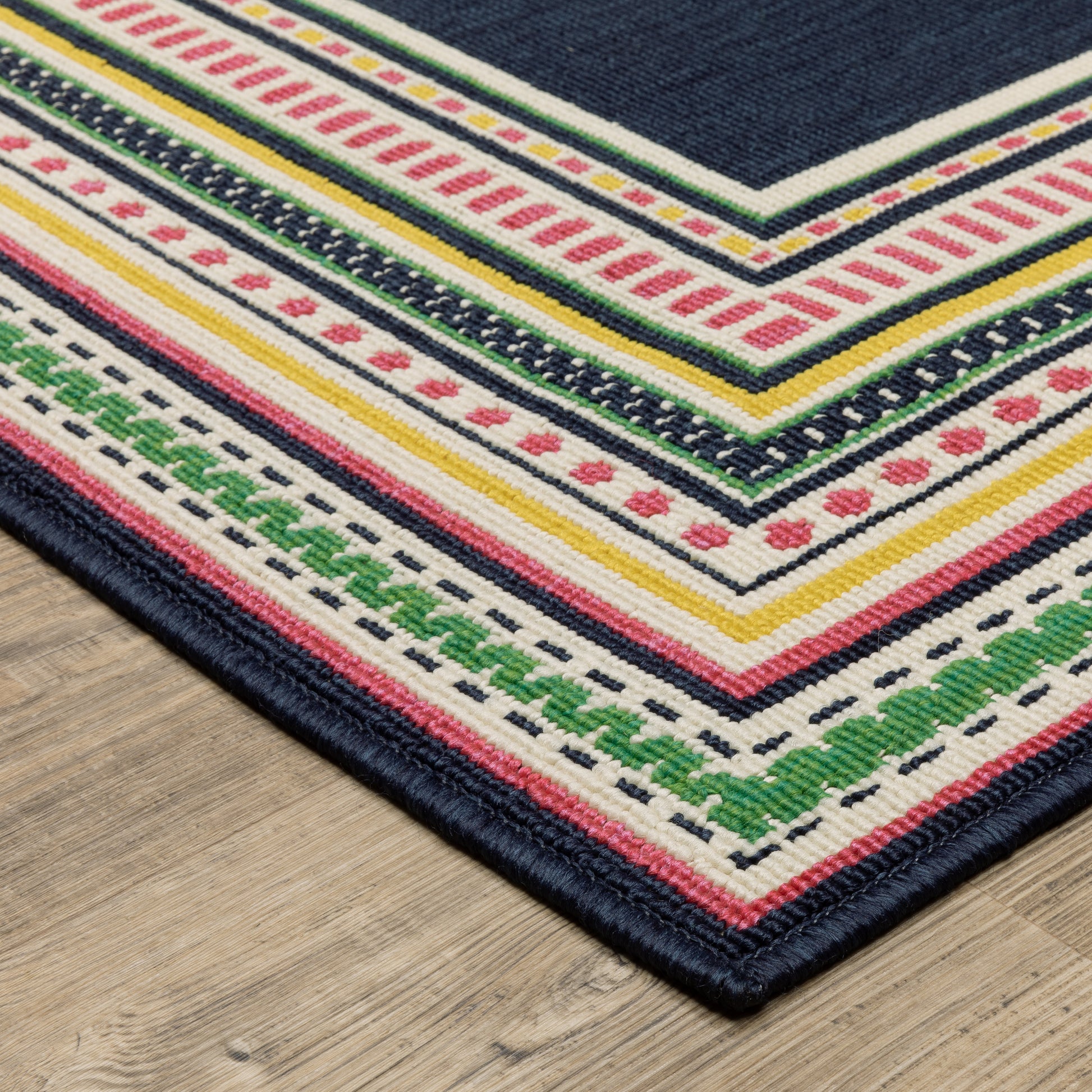 Havana Outdoor Navy/ Multi Border Loop Pile Rug