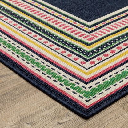 Havana Outdoor Navy/ Multi Border Loop Pile Rug