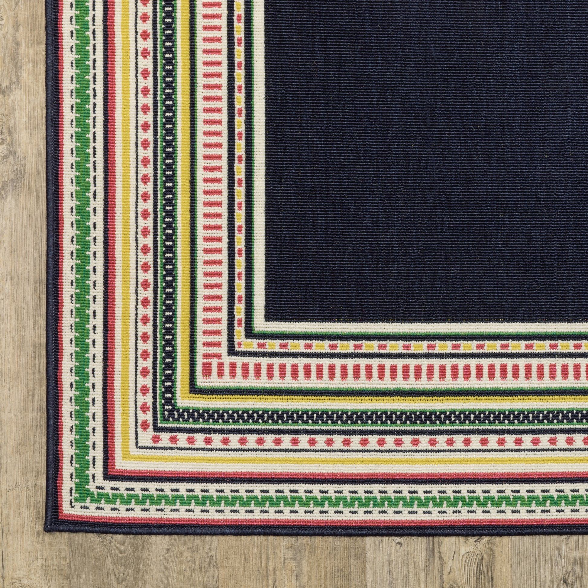Havana Outdoor Navy/ Multi Border Loop Pile Rug