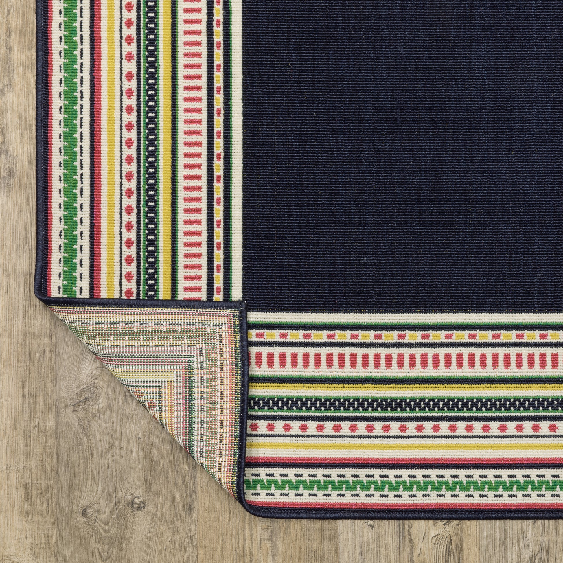 Havana Outdoor Navy/ Multi Border Loop Pile Rug