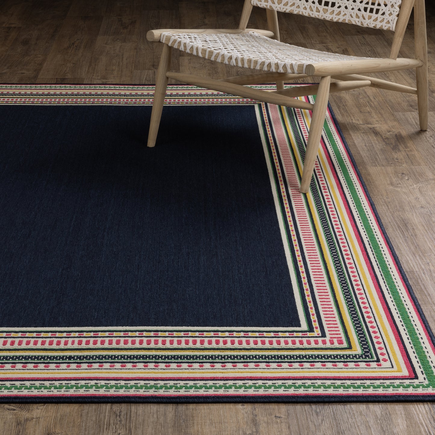 Havana Outdoor Navy/ Multi Border Loop Pile Rug