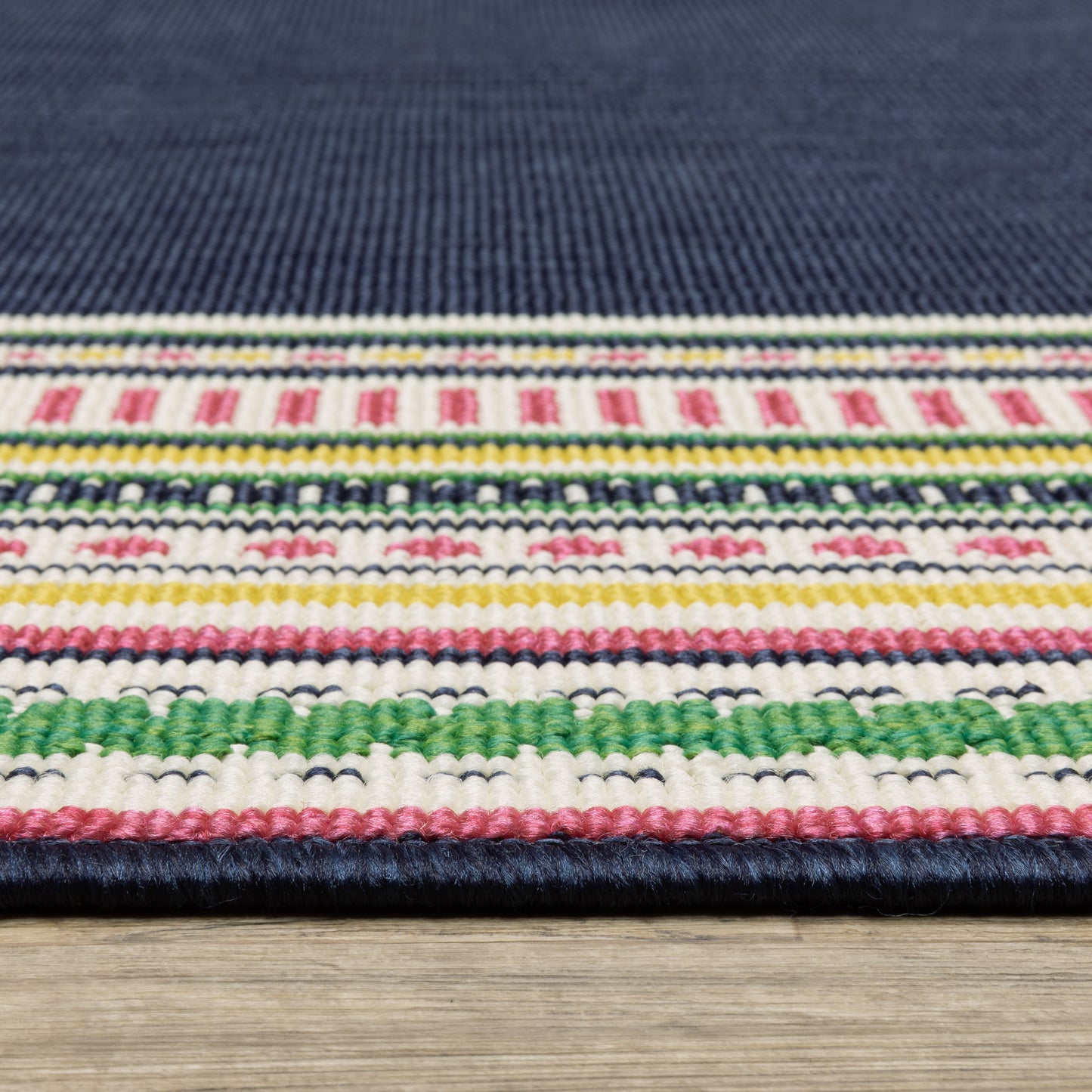 Havana Outdoor Navy/ Multi Border Loop Pile Rug