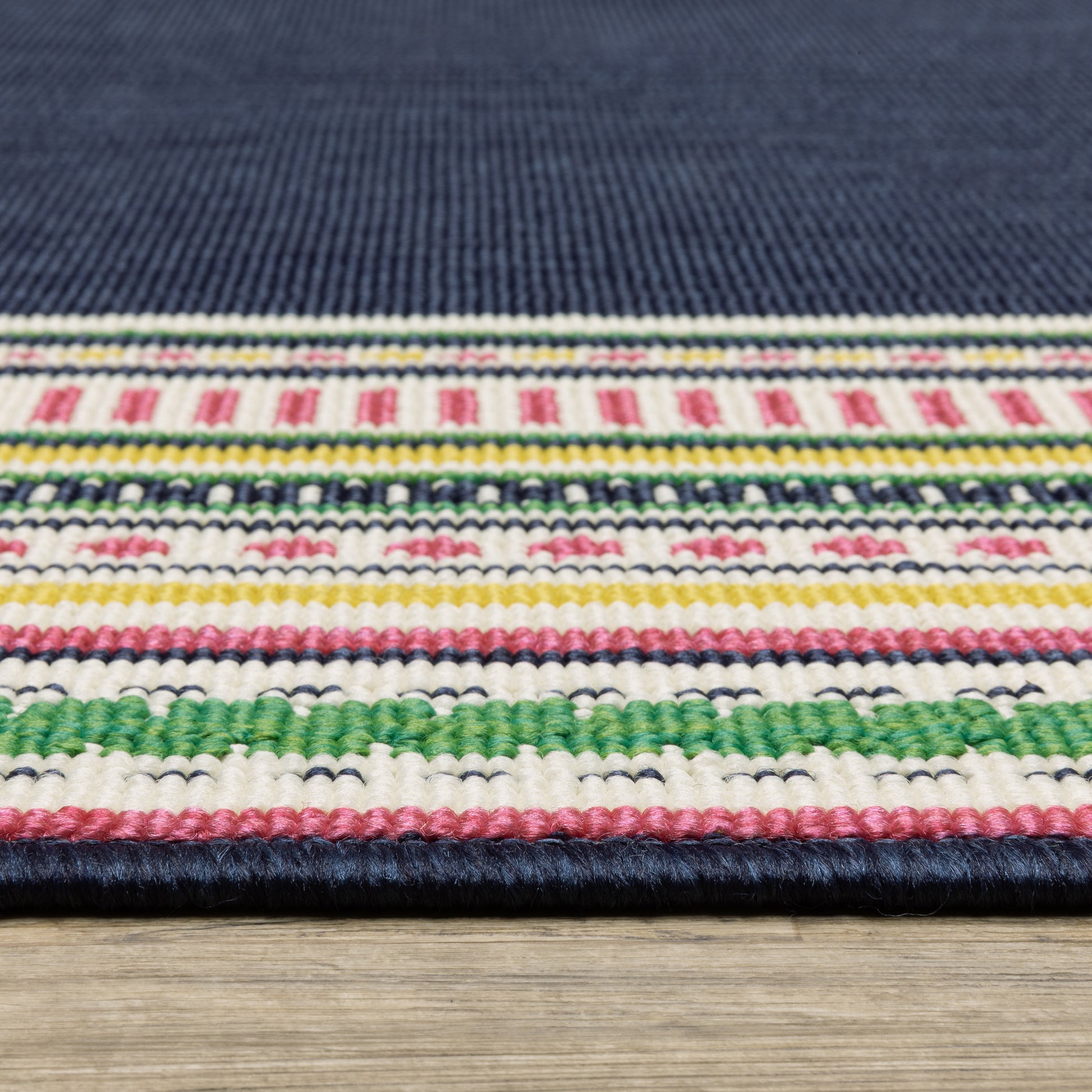 Havana Outdoor Navy/ Multi Border Loop Pile Rug